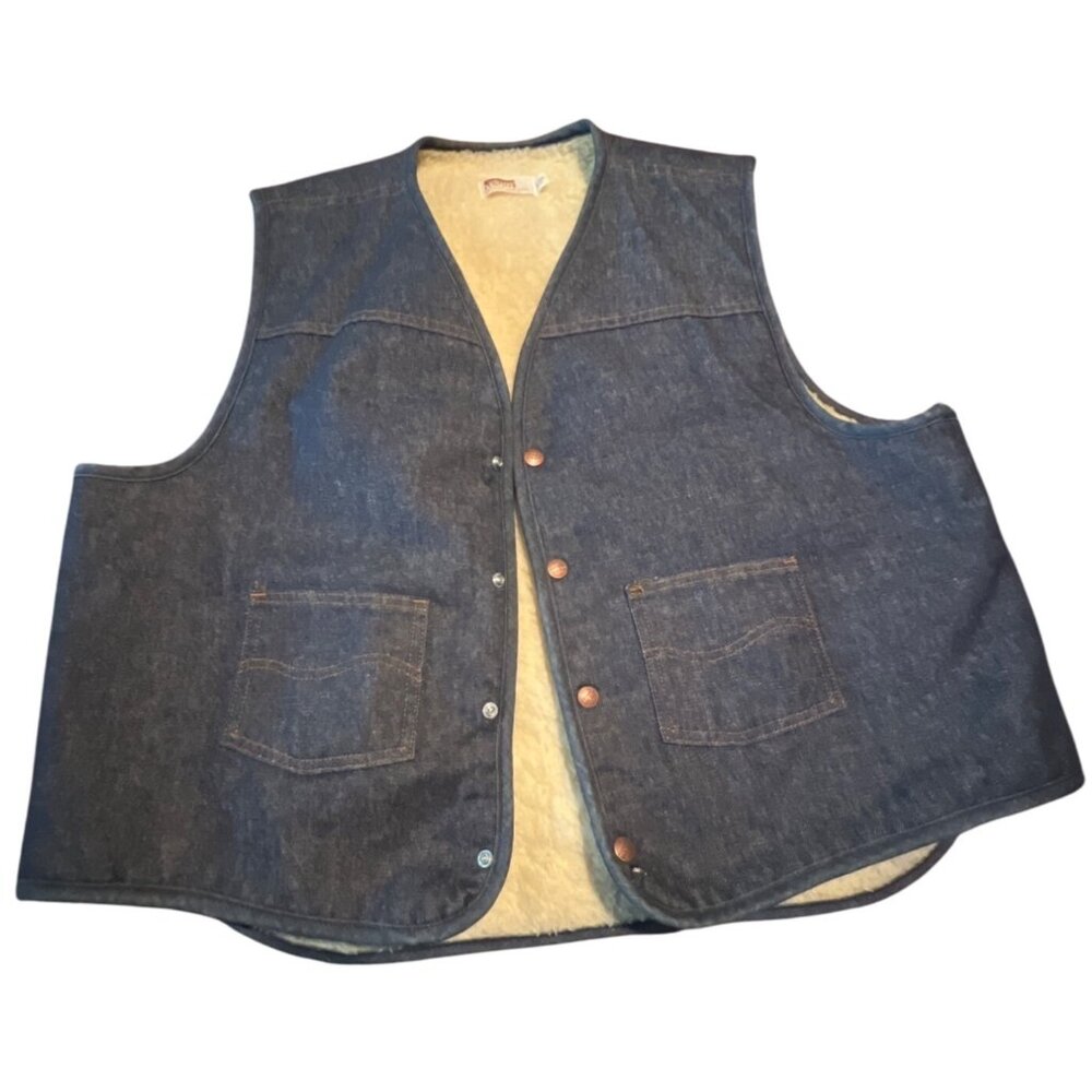 Vintage Montgomery Ward Vest Mens XXL Blue Denim Sherpa Lined Western Workwear